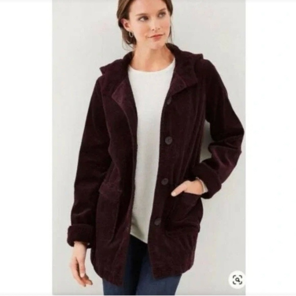 J.‎ Jill Women’s Purple Heritage Tumbled Corduroy Hooded Button Barn Jacket Sz S